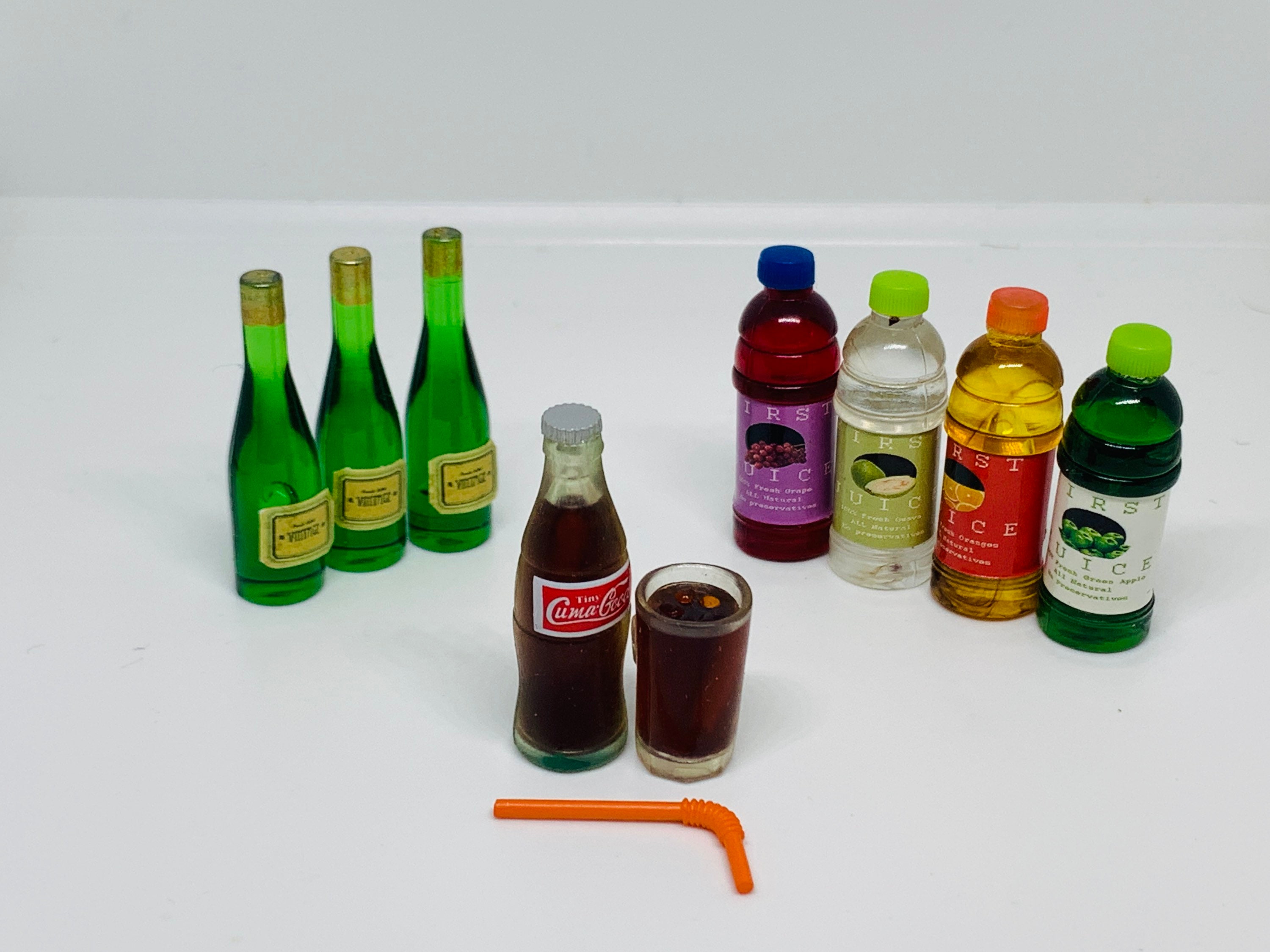 Dollhouse Miniature Collectable Beers, Vitamins Water, Bottle Coke With Straw & Glass Sylvania 16 13+