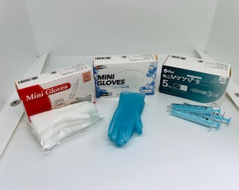 Dollhouse Miniature Collectable Laboratory Fittings lab furniture clinic hospital fittings (blue white glove lab cap injections tissue) 13+