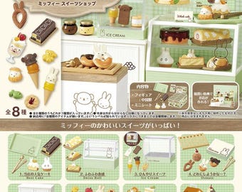 Dollhouse Miniatures Re-ment 2025 miffy sweet shop cake muffin sandwich brownie cake roll ice cream donut gift set whole cake display