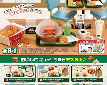Dollhouse Miniatures Re-ment 2026 MOS Burger Restaurant fast food fries salad soup hotdog softdrink coffee, onion ring, paper bag, milkshake