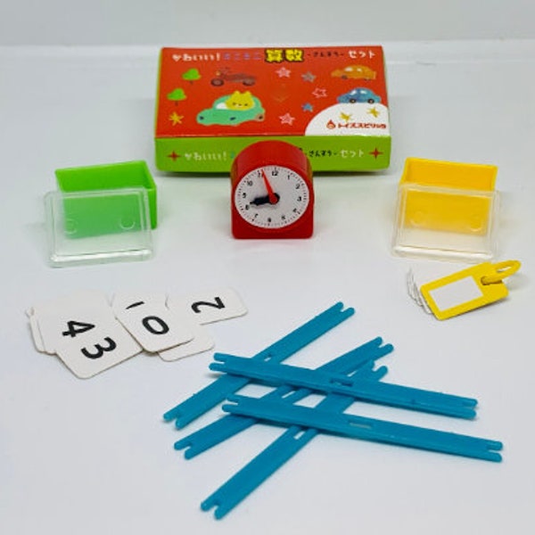 SALES--Dollhouse Miniatures Collectable Toy School Stationery Set ruler, rubber, calculator, clock, name tag, coins, dice, Class