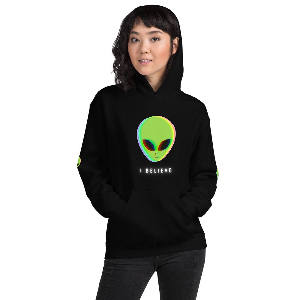 ALIEN Unisex Hoodie. Green Alien. Graphics on Sleeves. I | Etsy