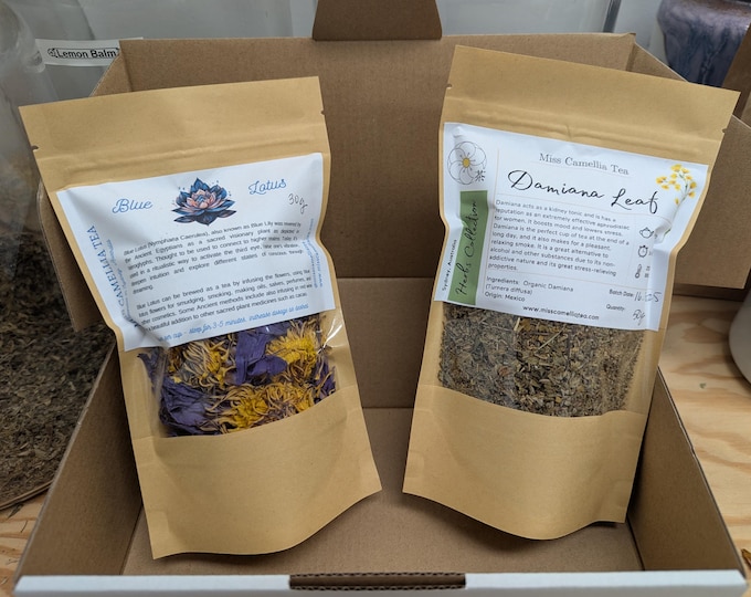 Botanical Bliss Duo | Blue Lotus & Damiana Ritual Bundle | Aphrodisiac Herbs for Tea or Bath | Dreamwork, Sensuality, Relaxation
