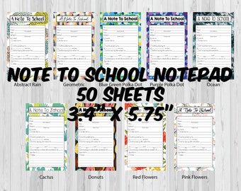 School Excuse Pad School Notes Absence Note School Notepad Student Excuse Pad A Note to the Teacher Pad A Note to School Notepad