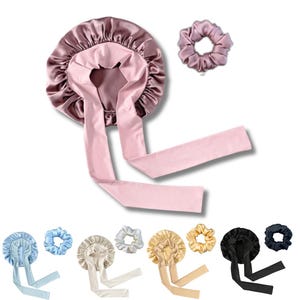 Mulberry Silk Bonnet for sleeping with Tie adjustable + Scrunchie gift Set for all hair types