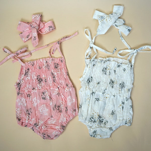 Bébé été barboteuse et bandeau/bébé fille cravate barboteuse/nouveau-né été barboteuse/bébé vêtements d'été/enfants vêtements/bébé fille tenue/nouveau-né été