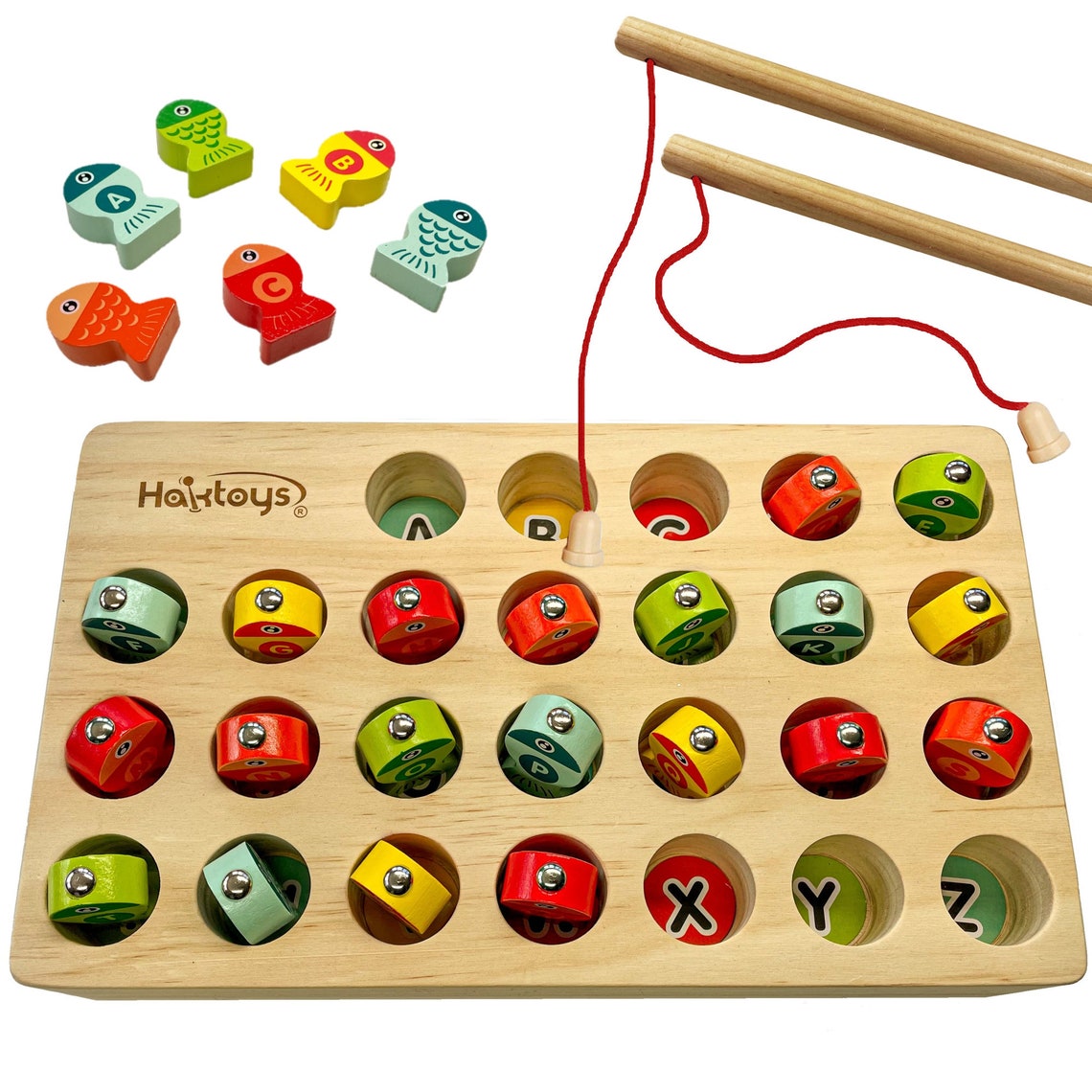 Wooden Fishing Game Toy Set Premium Alphabet Sorting Etsy