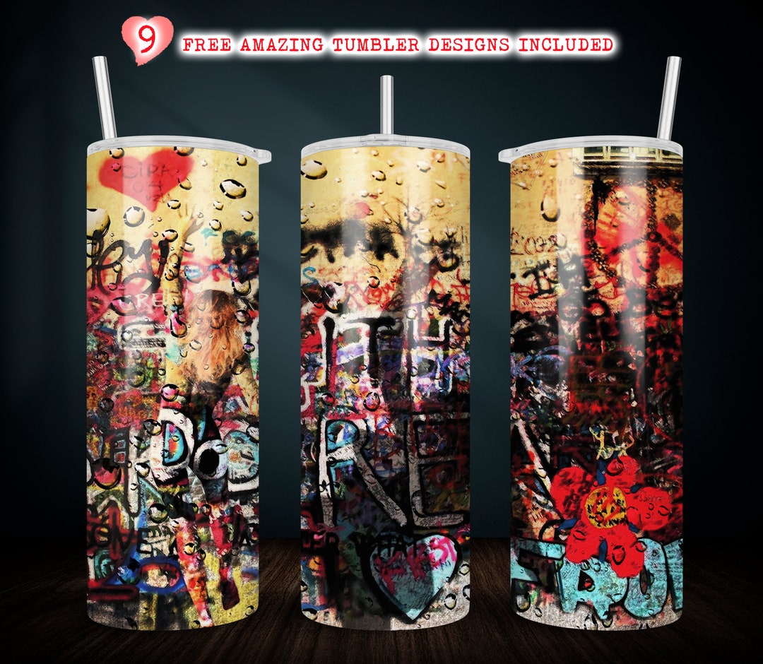 Water Drop Graffiti PNG Wrap 20oz Skinny Sublimation Straight & Tapered