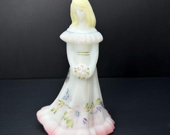Fenton Glass Shelley Fenton Bridesmaid Figurine Opal Satin Limited Edition #2135 Hand Painted by Sandy Stephens 7” Tall Excellent Condition