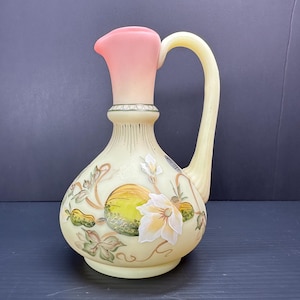 Rare Fenton Golden Gourds Ewer #1862 VV - Satin Burmese Glass - Designed by Martha Reynolds, Signed by Donna Robinson, UV Reactive