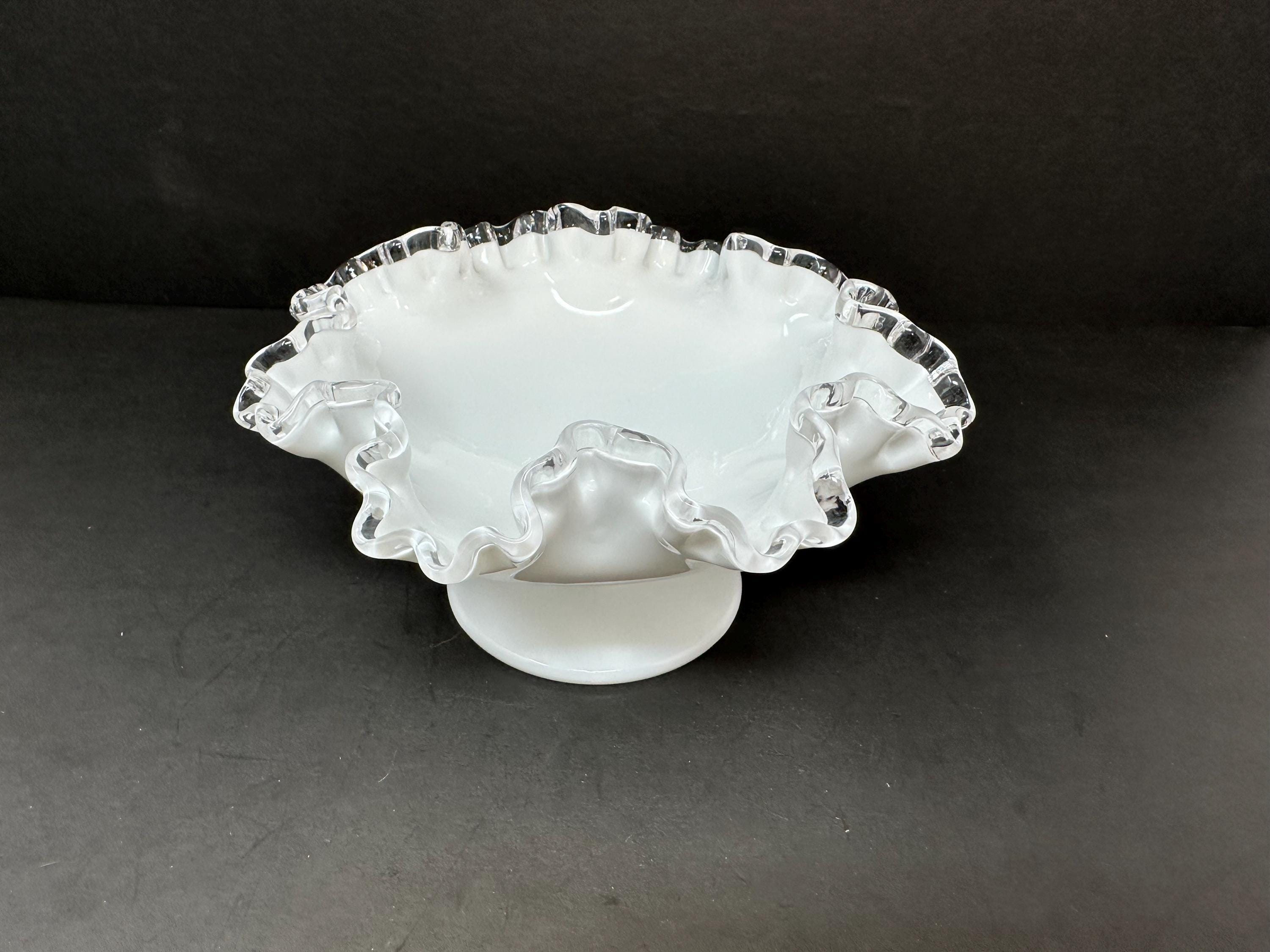 Vintage Fenton Silver Crest Low Footed Comport, 8” Diameter Milk