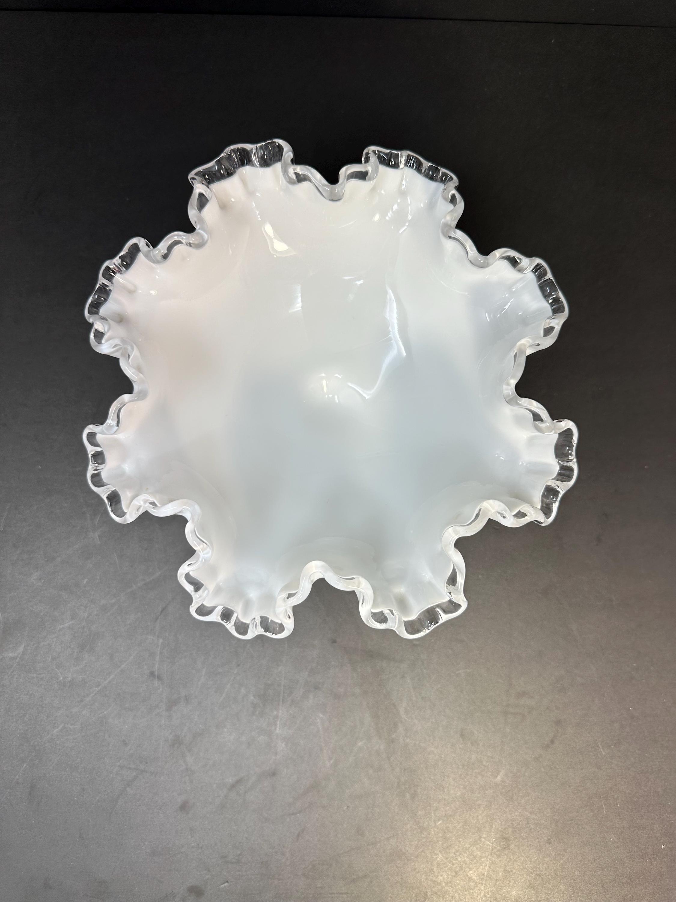 Vintage Fenton Silver Crest Low Footed Comport, 8” Diameter Milk