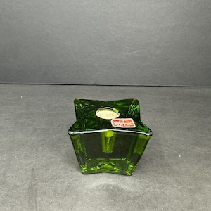 Viking Glass Epic Green 6112 Candlestick Holder – Stunning Mid-Century Modern Accent with Original Viking Foil Label – 2.5-Inch Vintage