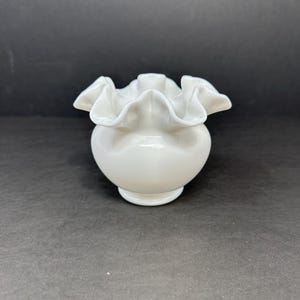 Vintage Fenton Milk Glass Vase Ruffled Rim White Glass 4 Inch Tall Collectible Home Decor Centerpiece Floral Display Accent