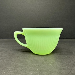 Fire-King Jadeite Jane Ray Pattern Coffee Cup - Vintage Green Glass Mug with Ribbed Design - Unmarked Collectible Kitchenware