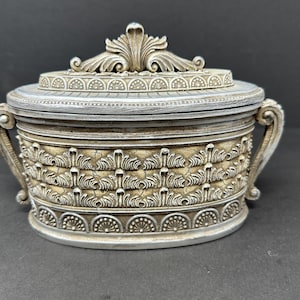 Vintage 1980s Ornate Resin Trinket Box, Antique-Style Jewelry Holder, 6” Tall with 8.5” Handle Width, Decorative Storage Container