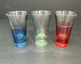 Set of 3 Vintage 3.5” Shot Glasses - Made in Italy - Multicolor with Gold Bands
