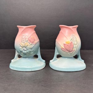 Vintage Hull Pottery Magnolia Matte Candle Holders | 4” Tall Pair with Floral Design | Mid-Century Collectible Home Decor