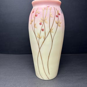 Fenton Burmese Satin Vase 6885-BY – Hand-Painted by Donna Robinson – 12.5” – Gold Accents – Rare