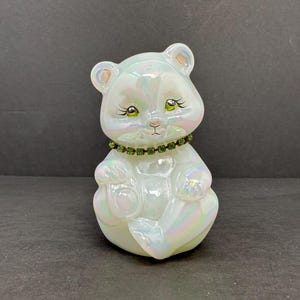 Fenton Iridized Opal Sitting Bear - August Birthstone - Hand-Painted and Signed by Tammy Neader - Vintage Collectible