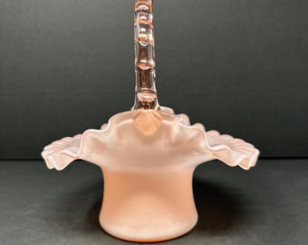 希少！フェントン ピンク色クレストバスケット アンティークfenton