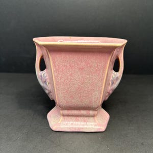 Vintage Roseville Pottery Tuscany Vase, Shape 70-5, 5.5” Pink Matte Glaze, Art Deco Hexagonal Vase, Collectible American Pottery