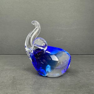 Beautiful Clear and Cobalt Blue Glass Elephant Paperweight | Handmade 3.5-Inch Artistic Collectible Decor | Unique Gift for Elephant Lovers