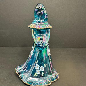 Fenton Iridescent Blue Bridesmaid Figurine, Shelly Fenton Edition, Hand Painted by Pam Hayhurst, Signed Collectible, Excellent Condition