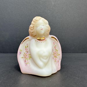 Fenton Satin Rosalene Guardian Angel Figurine, Hand Painted by Sandy Stephens, 3.5” Tall, Signed Collectible, Excellent Condition