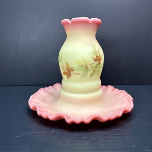 Rare Fenton Burmese Satin Maple Leaf Fairy Lamp - Early Louise Piper Era Design - Vintage 1970-1972 UV Reactive Gift
