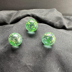 Set of 3 Green Confetti Marbles with Iridescent Green Base, Approx. 16mm