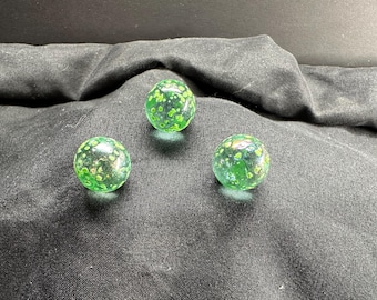 Set of 3 Green Confetti Marbles with Iridescent Green Base, Approx. 16mm