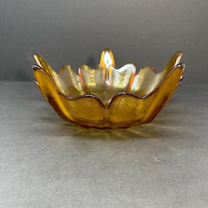 Vintage Viking Glass Epic Lotus Bowl, Amber Glass, 10-Inch Mid-Century Decorative Dish, Retro Viking Art Glass