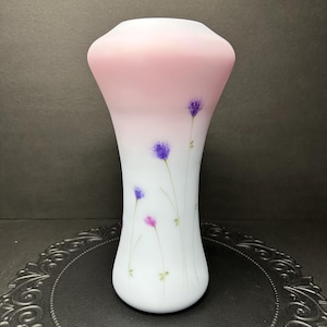 Vintage Fenton 4277-WS Blue Burmese Satin Glass Vase – 11.5” Hand-Painted by Amy Slack – Collectible Art Glass Gift for Elegant Home Décor