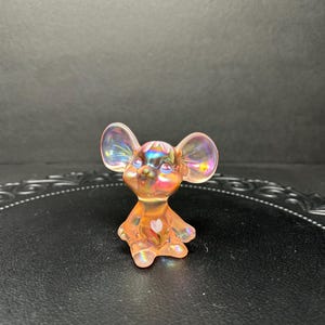 Vintage Fenton 5148-PI Champagne Satin Iridescent Pink Glass Mouse Figurine Hand-Painted Signed Collectible Gift Decor