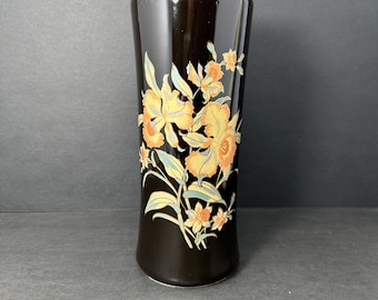 ★JAPANESE MODERN VINTAGE FLOWER VASE ★ Vintage Vases Mid Century Japan Ceramic Black Floral Thistle Retro