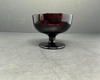 Plato para sorbetes Royal Ruby vintage con pie de tallo ovalado de 3" de diámetro, estilo moderno de mediados de siglo, rojo oscuro, elegante vajilla para el hogar, regalo