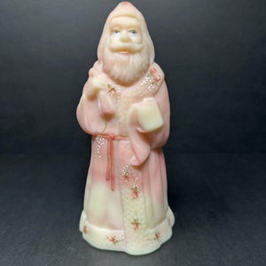 Rare Fenton 5299 Satin Burmese Old World Santa – Hand-Painted 8” Christmas Figurine with Roses – Bright UV Reactive Vintage Holiday