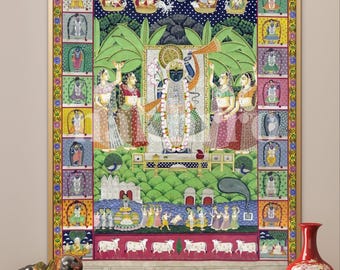 Krishna Raas Leela Pichwai Art Print: Indian Temple Art