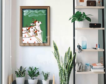 Arte Kamdhenu Pichwai pintado a mano: pintura de vaca blanca sagrada sobre tela