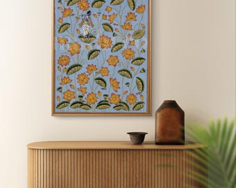 Krishna on Lotus Wall Art Print –  Blue Pichwai-Inspired Archival Giclée | Museum-Grade Indian Art Print | Nakhrro Home