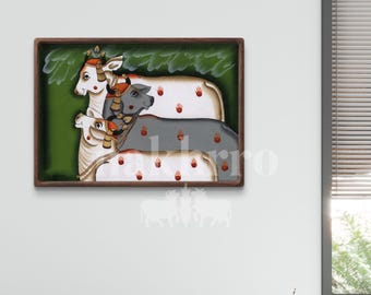 Arte de vaca Kamdhenu Pichwai pintado a mano: decoración espiritual india, 12x8