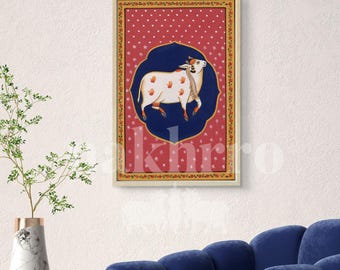 手作りの牛のピチワイ絵画、伝統的なインドの壁画、9.5x11 - Etsy 日本