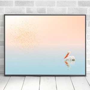 Pelican Wall Art Bird Print Coastal Wall Art Bird Poster Ocean Art Beach Decor Nautical Printable Digital Art Horizontal Orientation