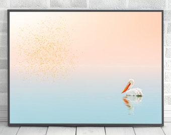 Pelican Coastal Art Print: Beach House Decor (Digital Art)