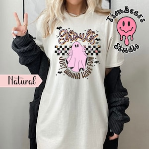 Retro Ghouls Just Wanna Have Fun Shirt - Cute Halloween Shirt - Cute Ghost - Peace Sign - Unisex Heavy Cotton Tee
