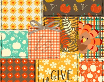 Fall Patchwork Seamless Pattern, Give Thanks PNG, Fall Patchwork, Pumpkin Pattern, Seamless Fall Pattern, Boho Fall