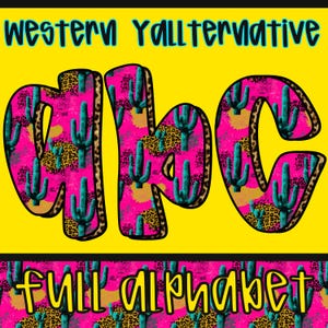 ウエスタンYallternativeアルファベットセット、Yallternativeアルファセット、ターコイズアルファ、ヒョウ柄アルファベットセット、明るい色の落書きアルファセット