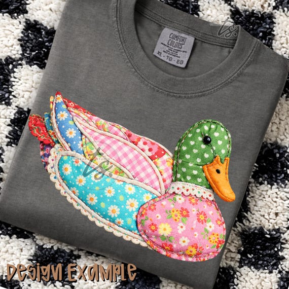 Vintage Patchwork Duck PNG, Cottagecore Fabric Duck Clipart, Quilted Applique Duck, Shabby Chic Farmhouse Decor, Digital Download