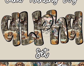 Camo Hunting Dog Alphabet Set, Camo Alpha Set, PNG Alpha Set, Duck Alphabet Set, Camo Design, Hunting Dog Design, Duck png, Hunting Design
